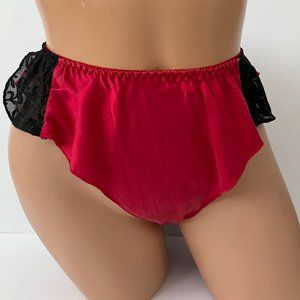 Vintage Gold Label Victoria's Secret Red Silk High Waisted Ruffled Panties-S
